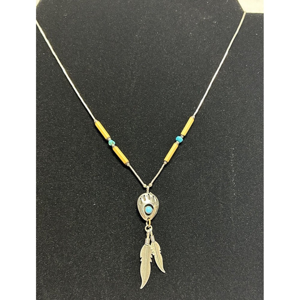 Sterling Signed QT Handmade Native Heshei Bead Bear‎ Claw Necklace Vintage